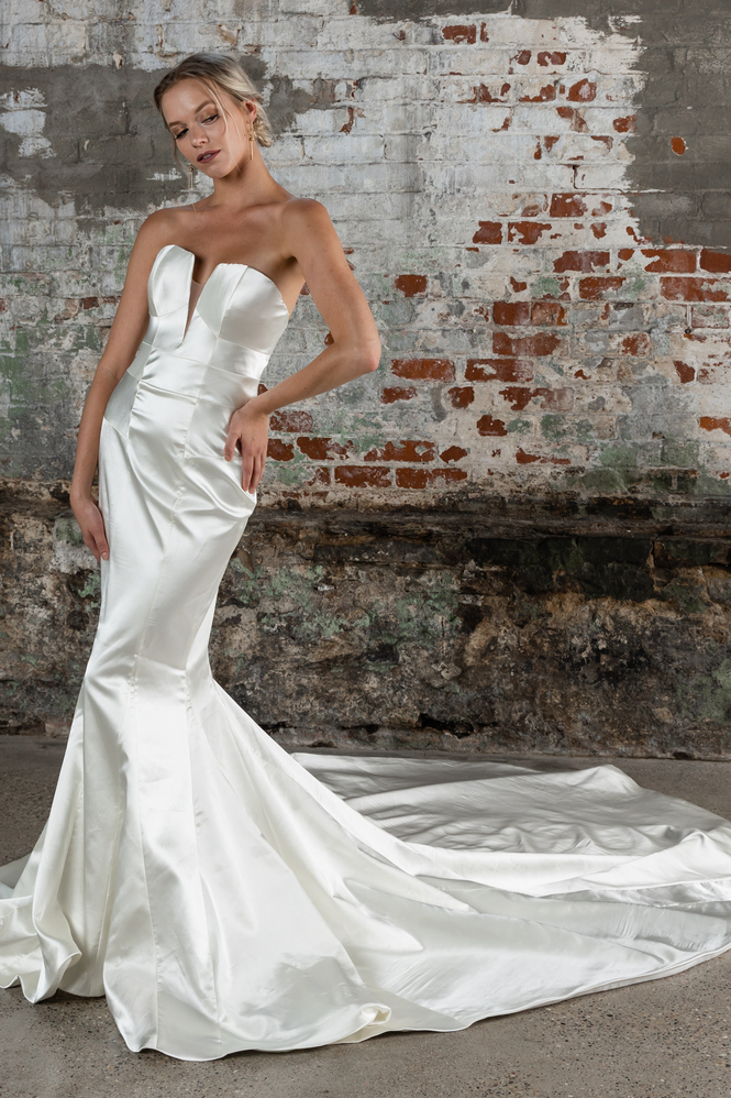Photo of a model wearing a gown by Quinn