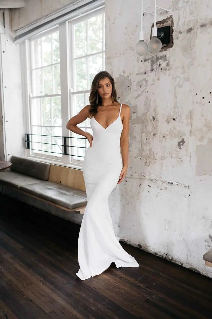 woman in crepe gown for wedding pictorial