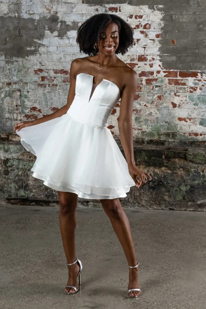woman wearing organza gown for her wedding