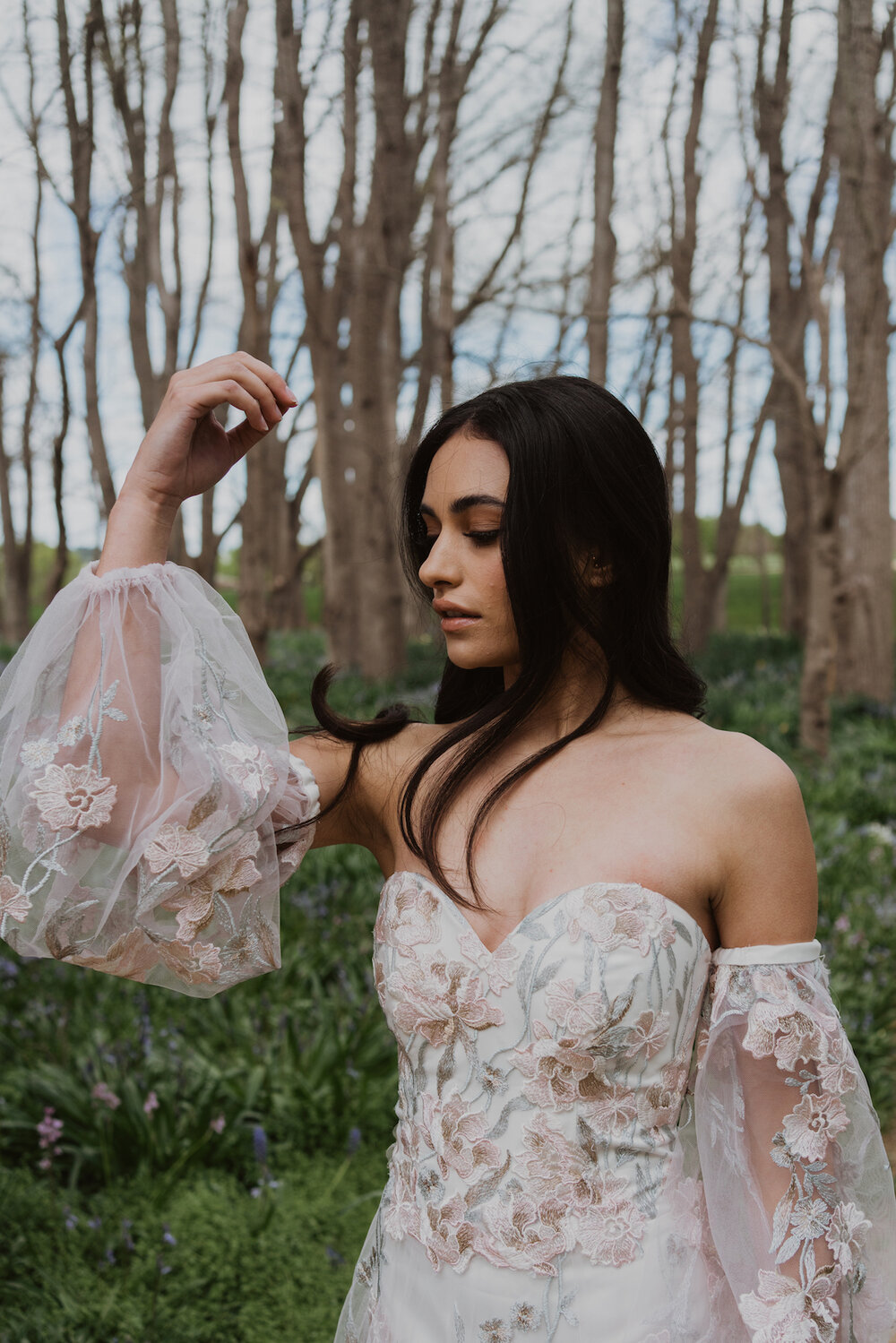Styled Spring Elopement at Mona Farm featuring the Renee Grace Bridal 'Alana' gowns