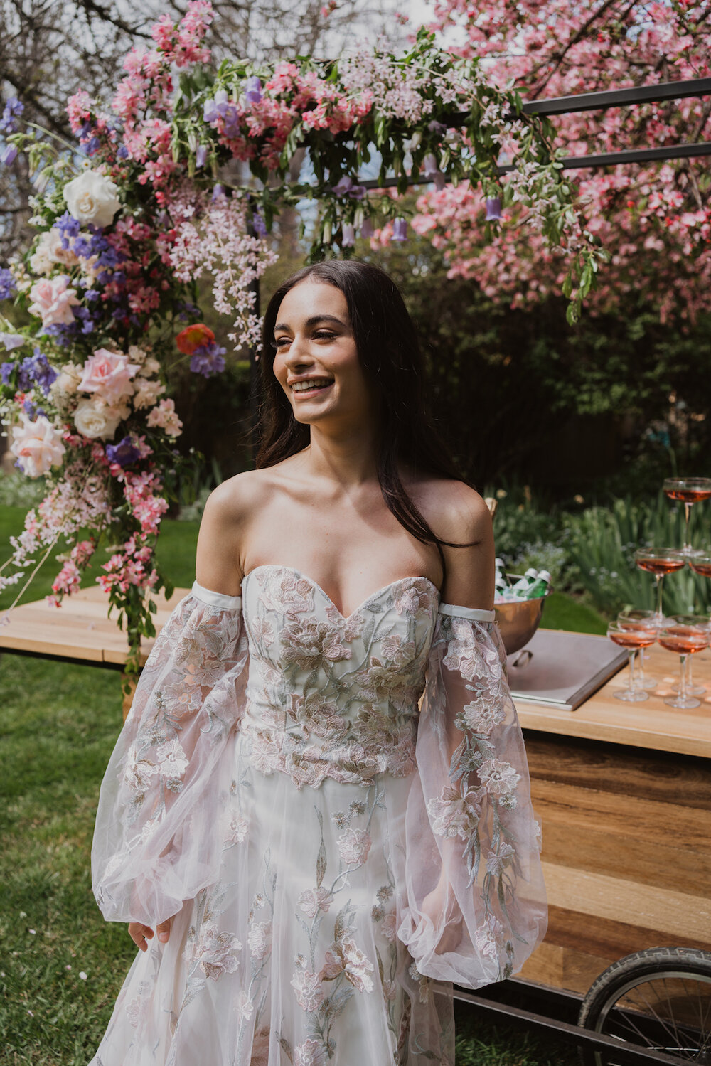Styled Spring Elopement at Mona Farm featuring the Renee Grace Bridal 'Alana' gowns