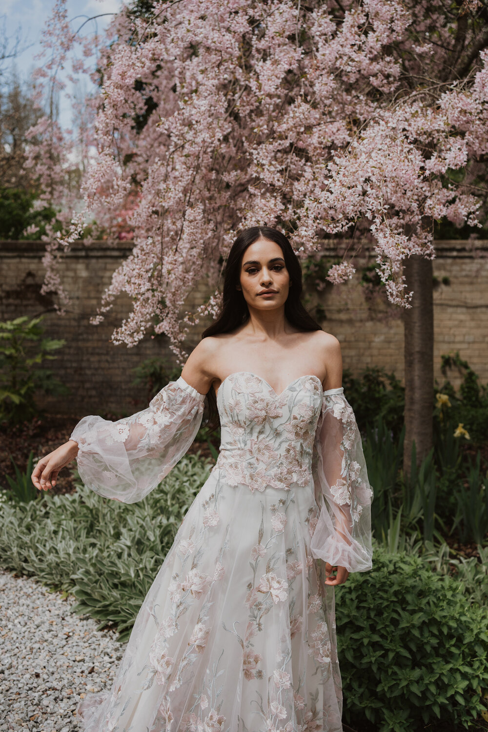 Styled Spring Elopement at Mona Farm featuring the Renee Grace Bridal 'Alana' gowns