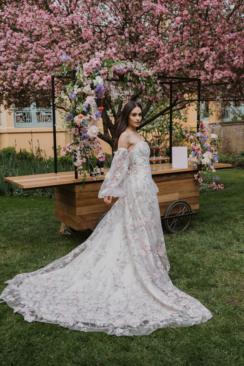 Styled Spring Elopement at Mona Farm featuring the Renee Grace Bridal 'Alana' gowns